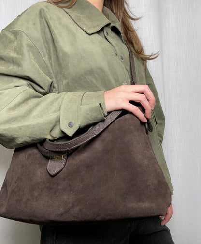 Sarina Chocolate Suede Shoulder Bag