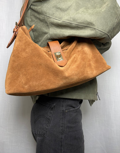 Sarina Caramel Suede Shoulder Bag