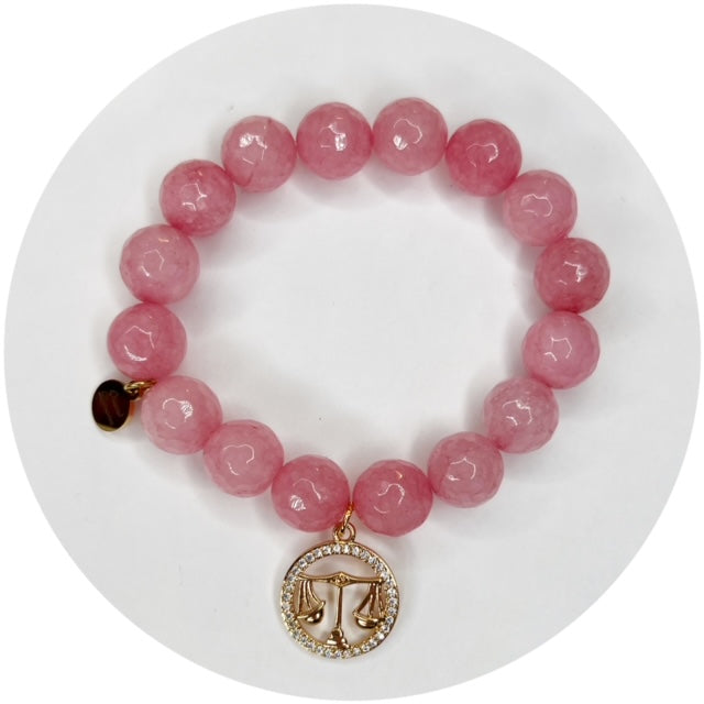 Rose Pink Jade with Libra Zodiac Pendant