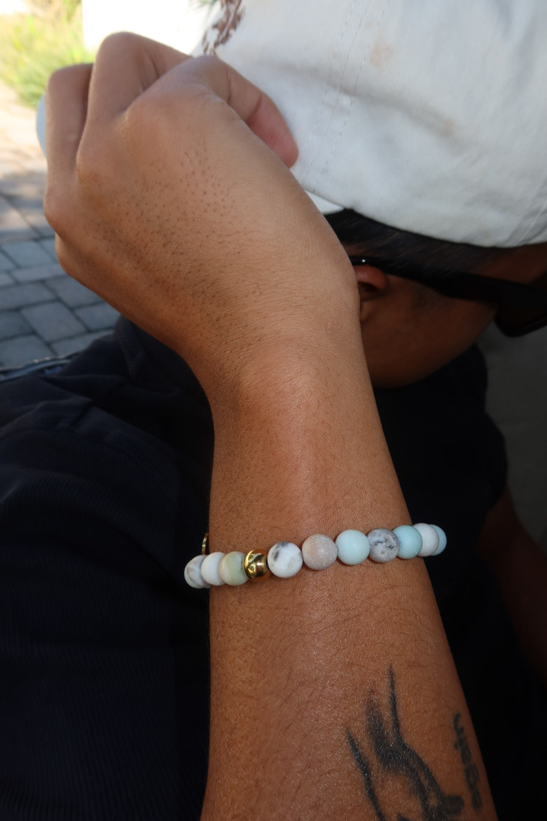 Mens Matte Amazonite with Gold Accent