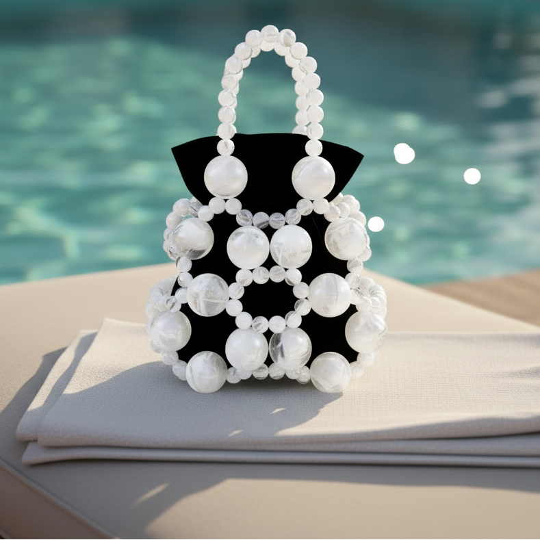 Gemma White Acrylic Beaded Tote