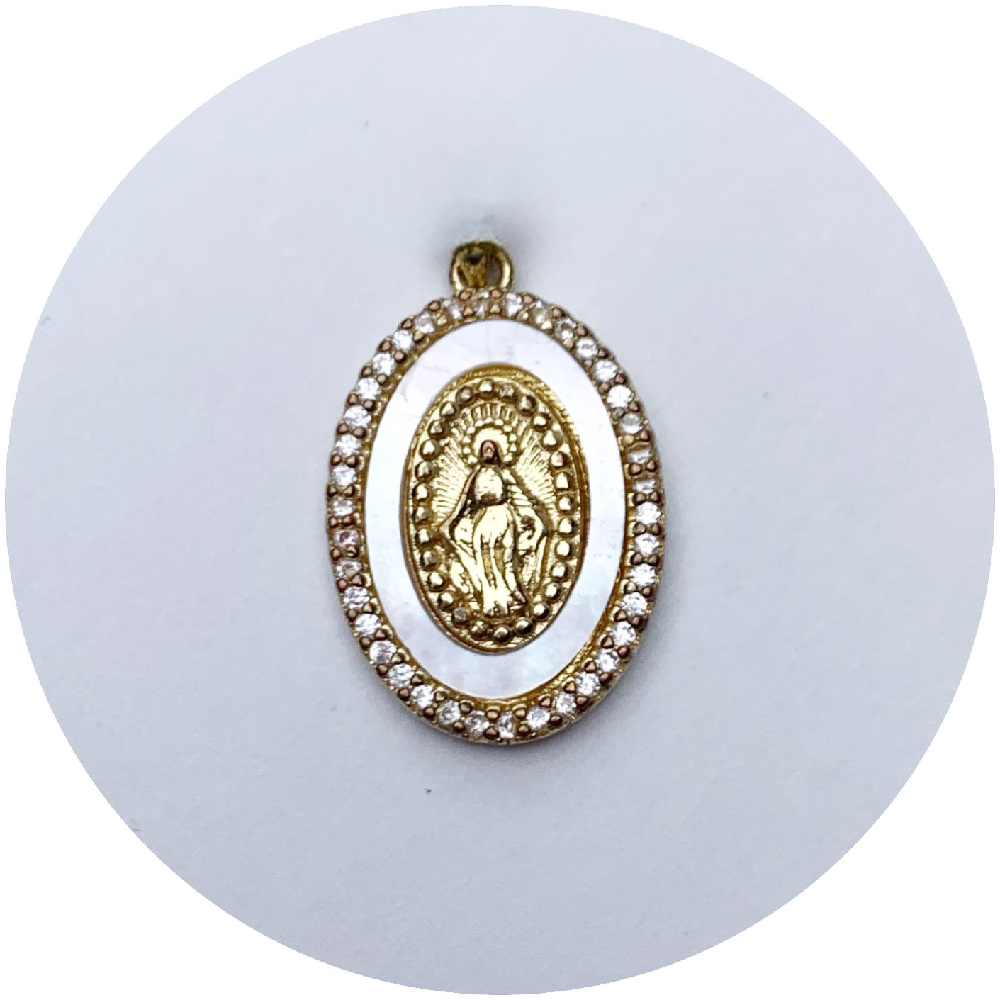 Mother of Pearl Pave Blessed Mother Pendant