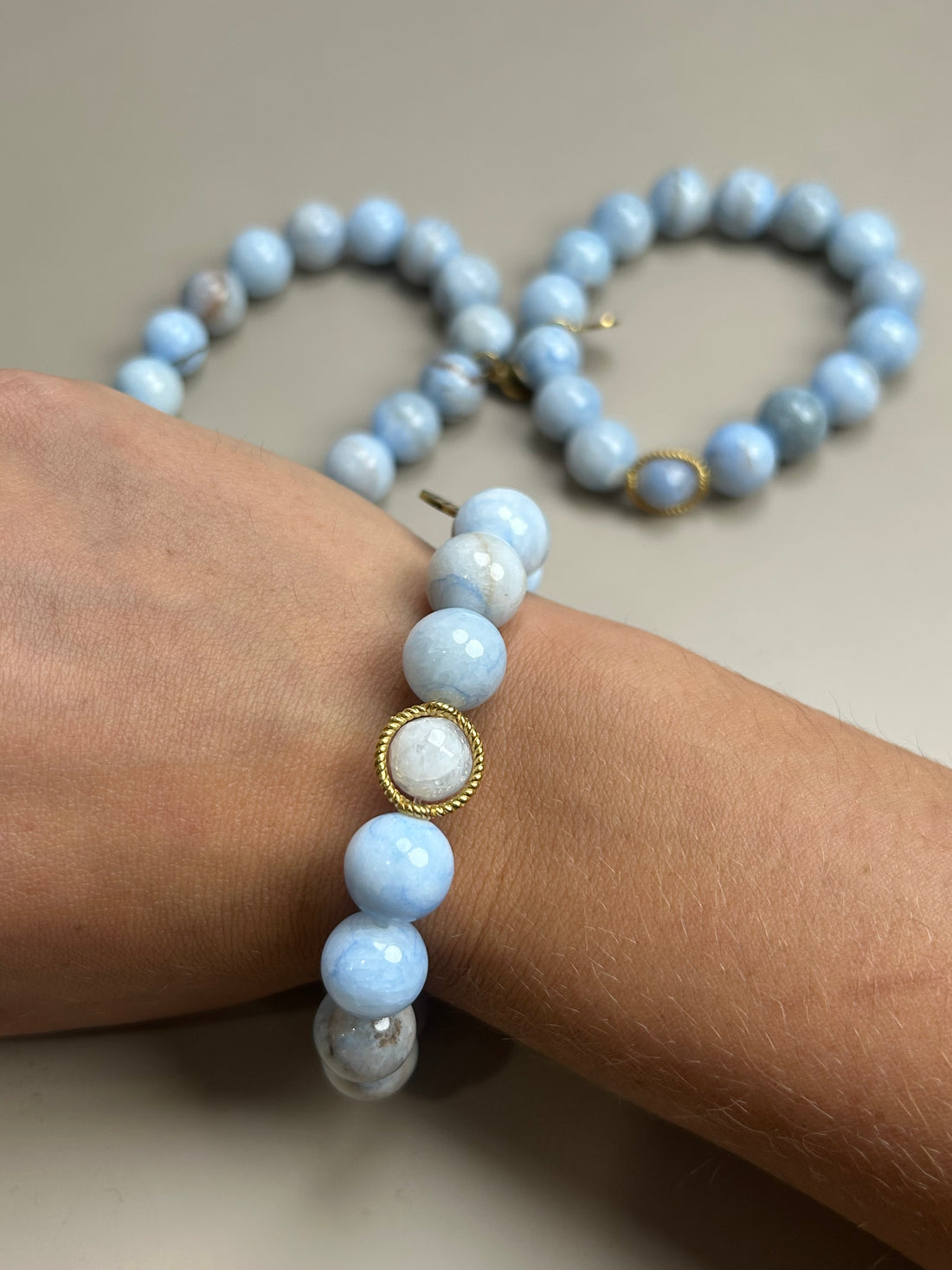LIMITED EDITION Ocean Mist Agate with Twisted Gold Cage Accent
