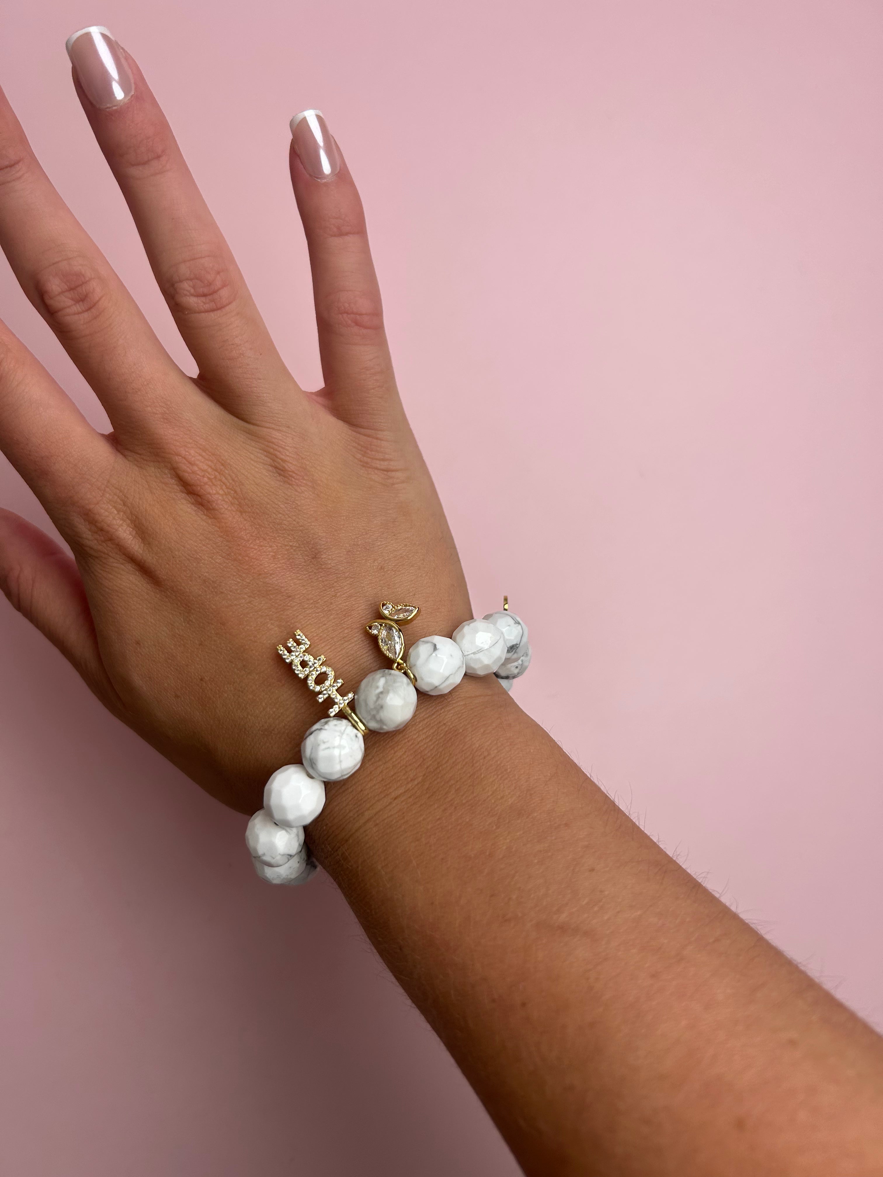 White Howlite &quot;Ashley Lauren Foundation&quot; with Pavé Hope and Butterfly Pendant