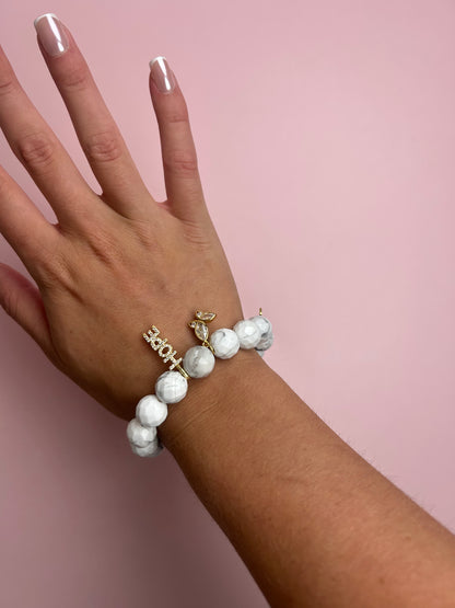 White Howlite &quot;Ashley Lauren Foundation&quot; with Pavé Hope and Butterfly Pendant