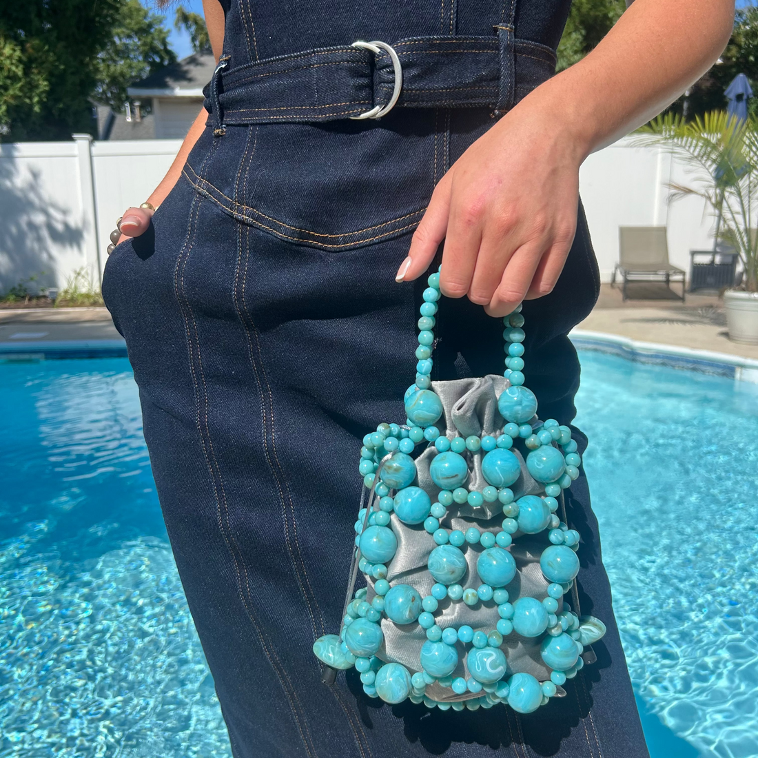 Gemma Turquoise Acrylic Beaded Tote