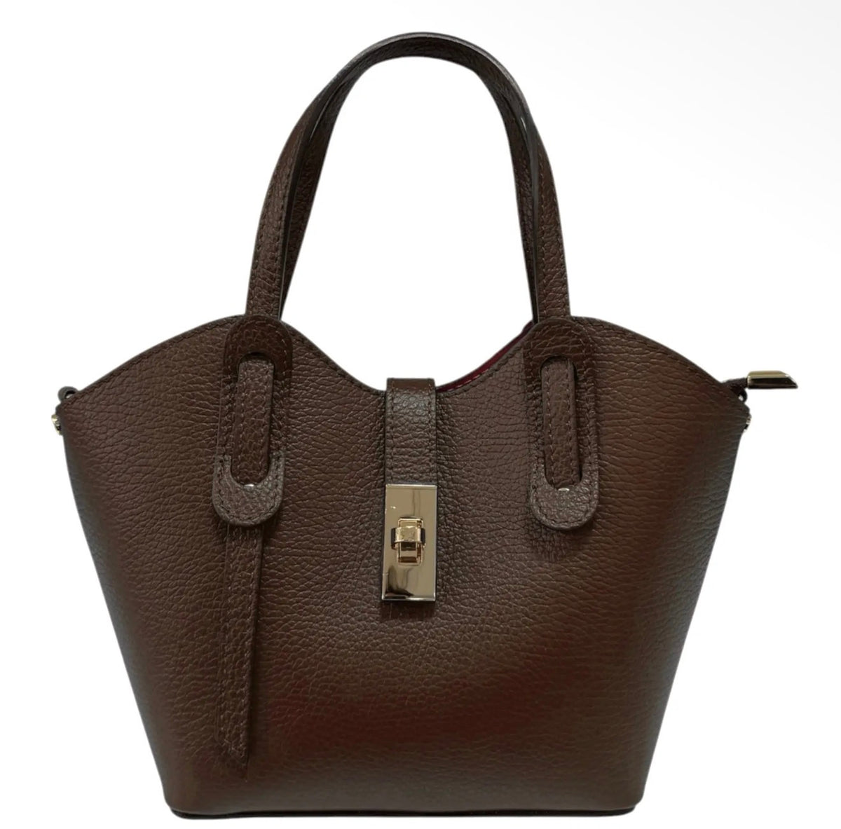Alessia Brown Mini Leather Tote with Crossbody Strap