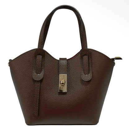 Alessia Brown Mini Leather Tote with Crossbody Strap