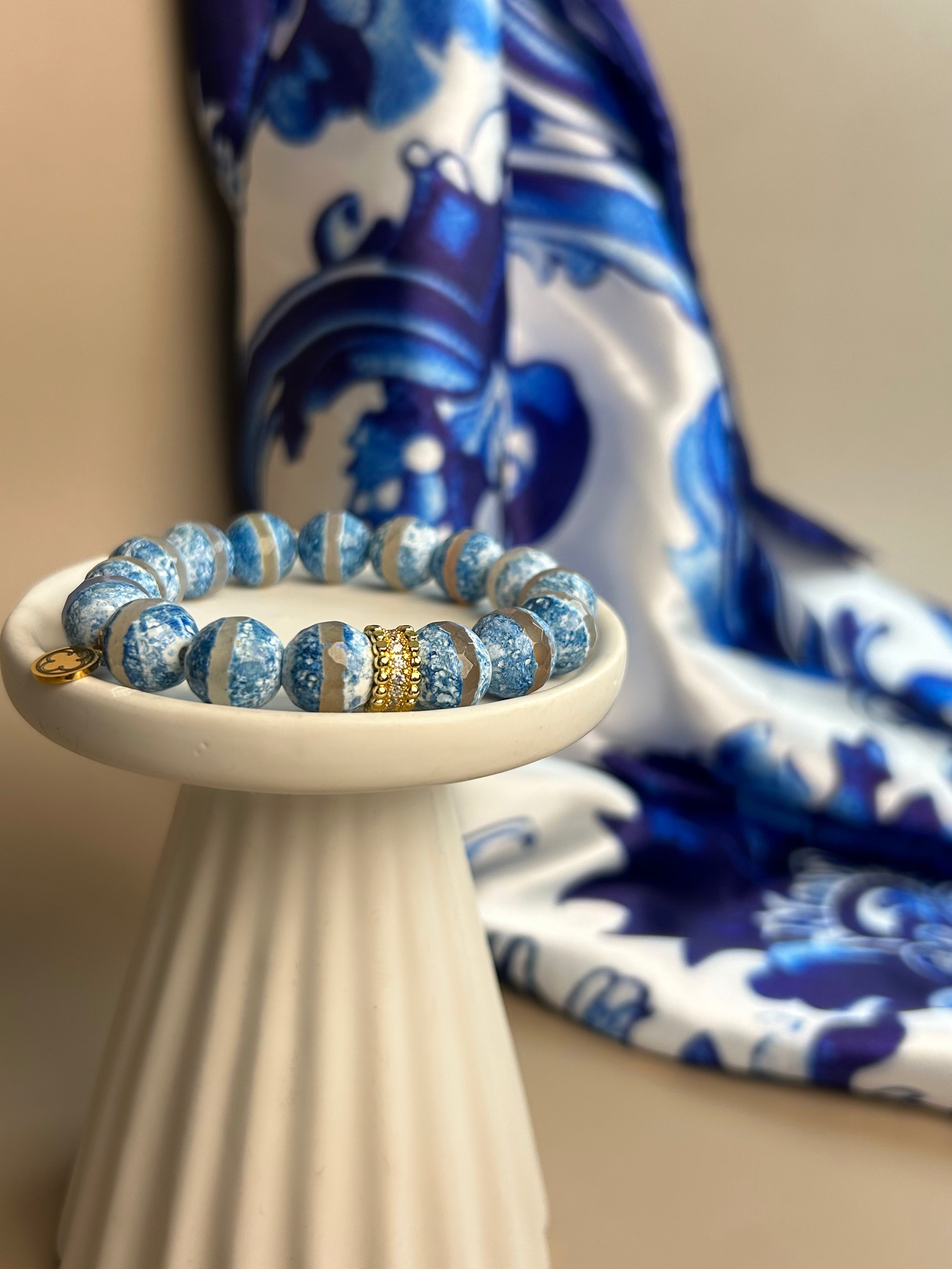LIMITED EDITION Blue Tibetan Zebra Agate with Pavé