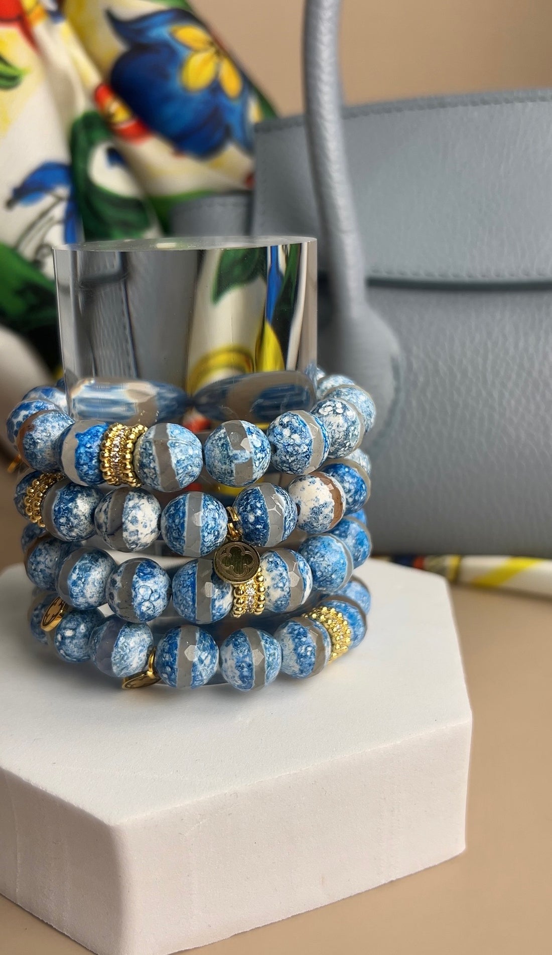 LIMITED EDITION Blue Tibetan Zebra Agate with Pavé