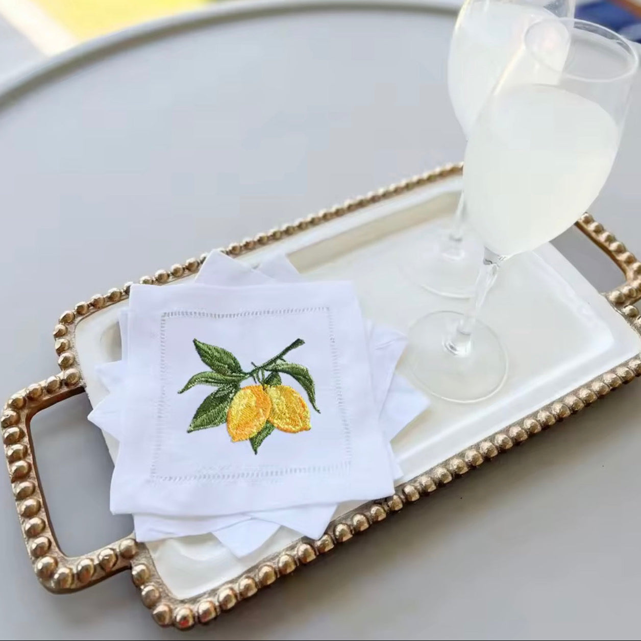 Lemon Embroidered Cocktail Napkins (Set of 4) - Oriana Lamarca LLC