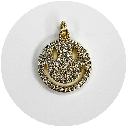 Gold Pavé Smiley Face Pendant