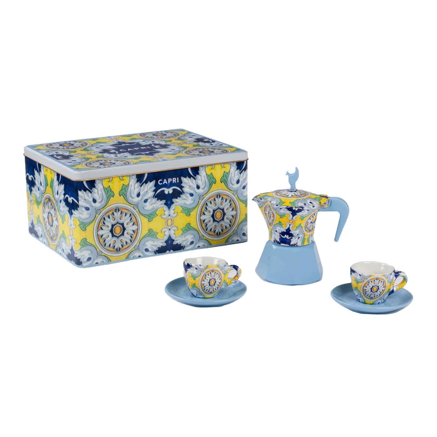 Mokavit "Taormina" Coffee Gift Box - 3 Cup Pot + 2 Sets of Cups