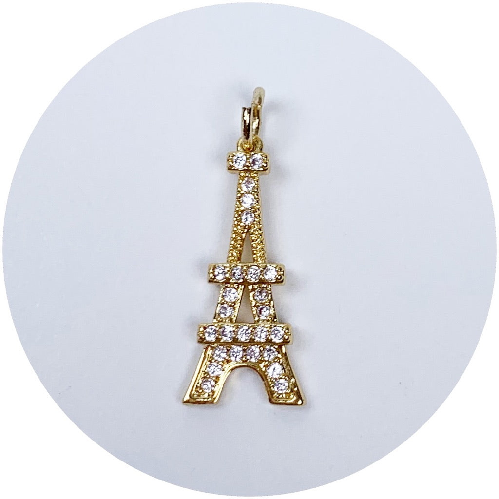 Gold Pavé Eiffel Tower Pendant