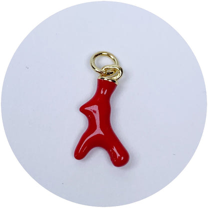 Red Enamel Coral Branch Pendant