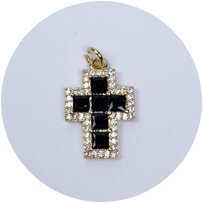 Black Pavé Mini Cross Pendant