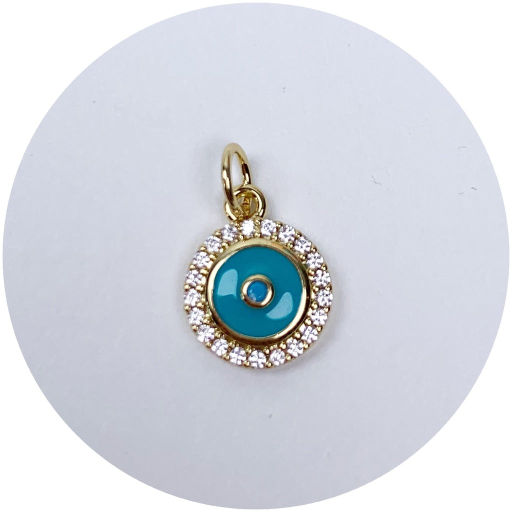 Turquoise Round Enamel Evil Eye Pendant