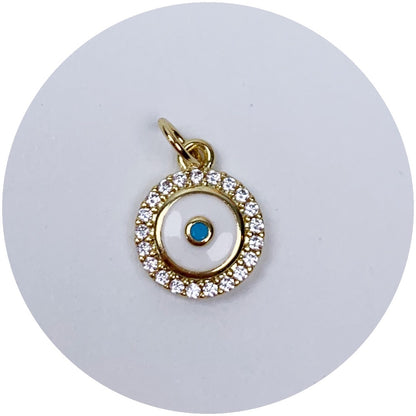 White Round Enamel Evil Eye Pendant