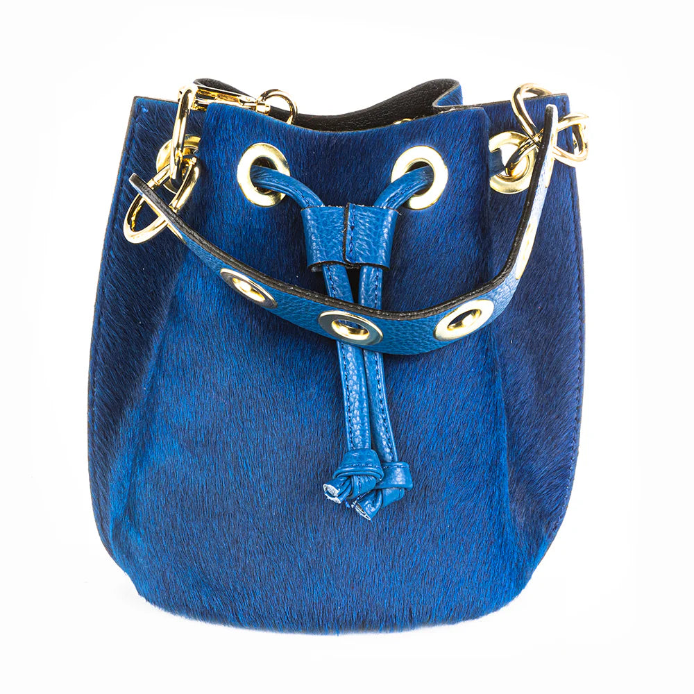 Gabriella Blue Pony Hair Bucket Bag