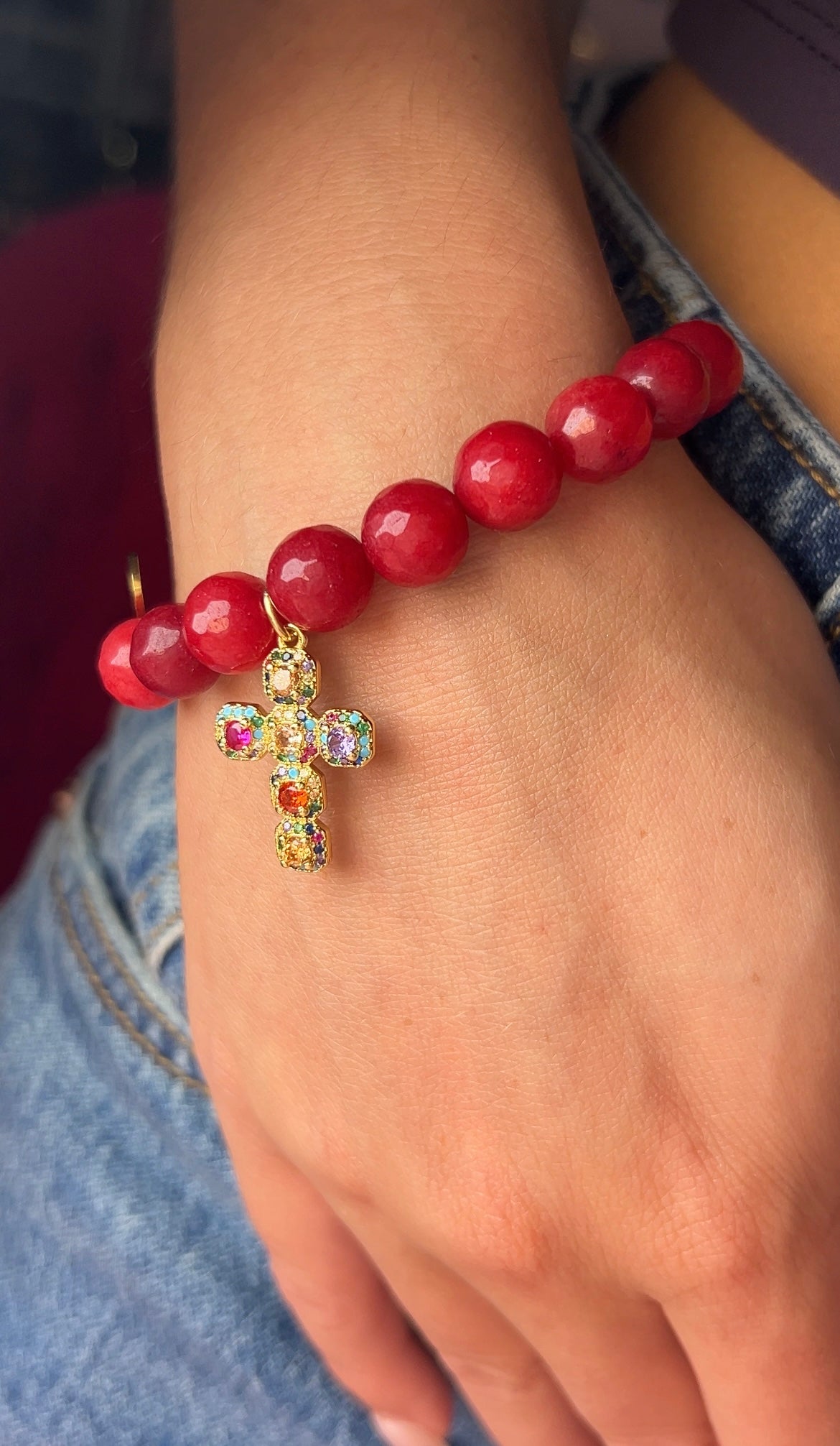 Marsala Jade with Rainbow Baguette Cross