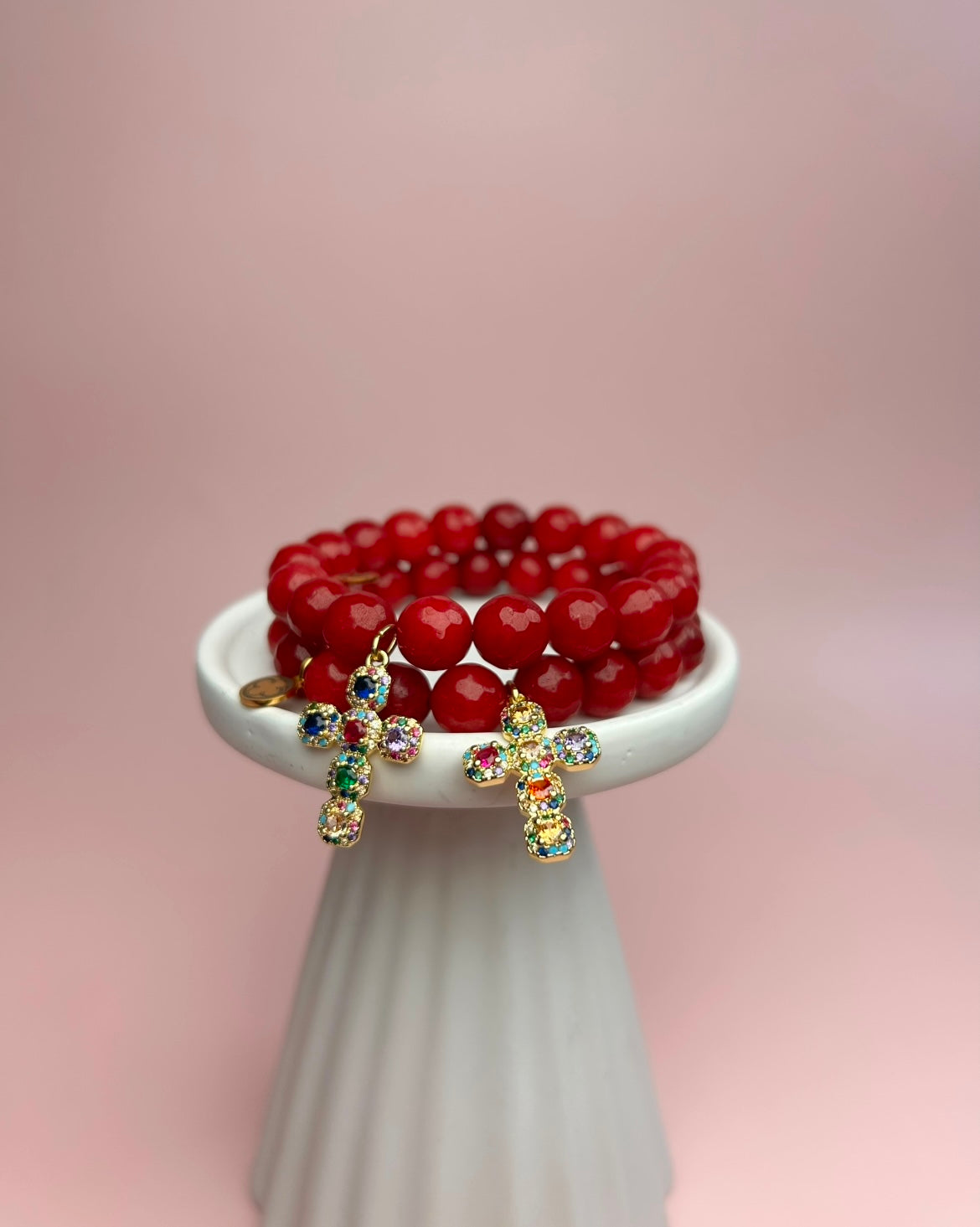 Marsala Jade with Rainbow Baguette Cross