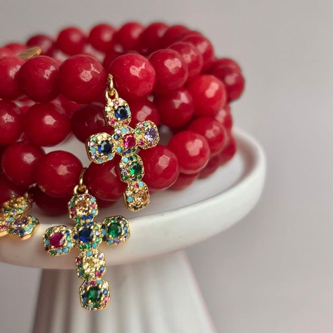 Marsala Jade with Rainbow Baguette Cross