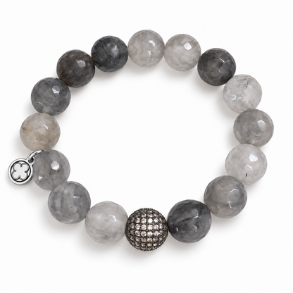 Grey Quartz with Micro Pavé Gunmetal with silver signature logo tag