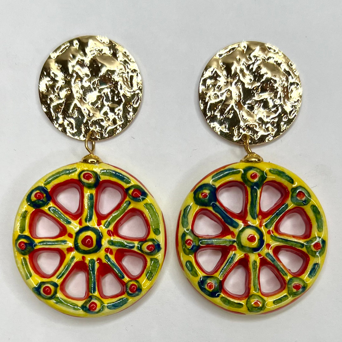 Colorful Sicilian Cart Wheel Ceramic Earrings