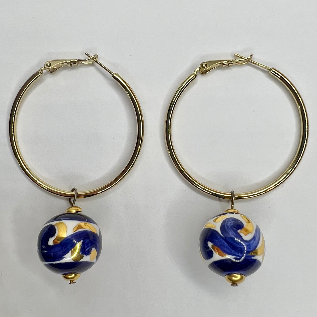 Blue Oro Pallina Ceramic Hoop Earrings