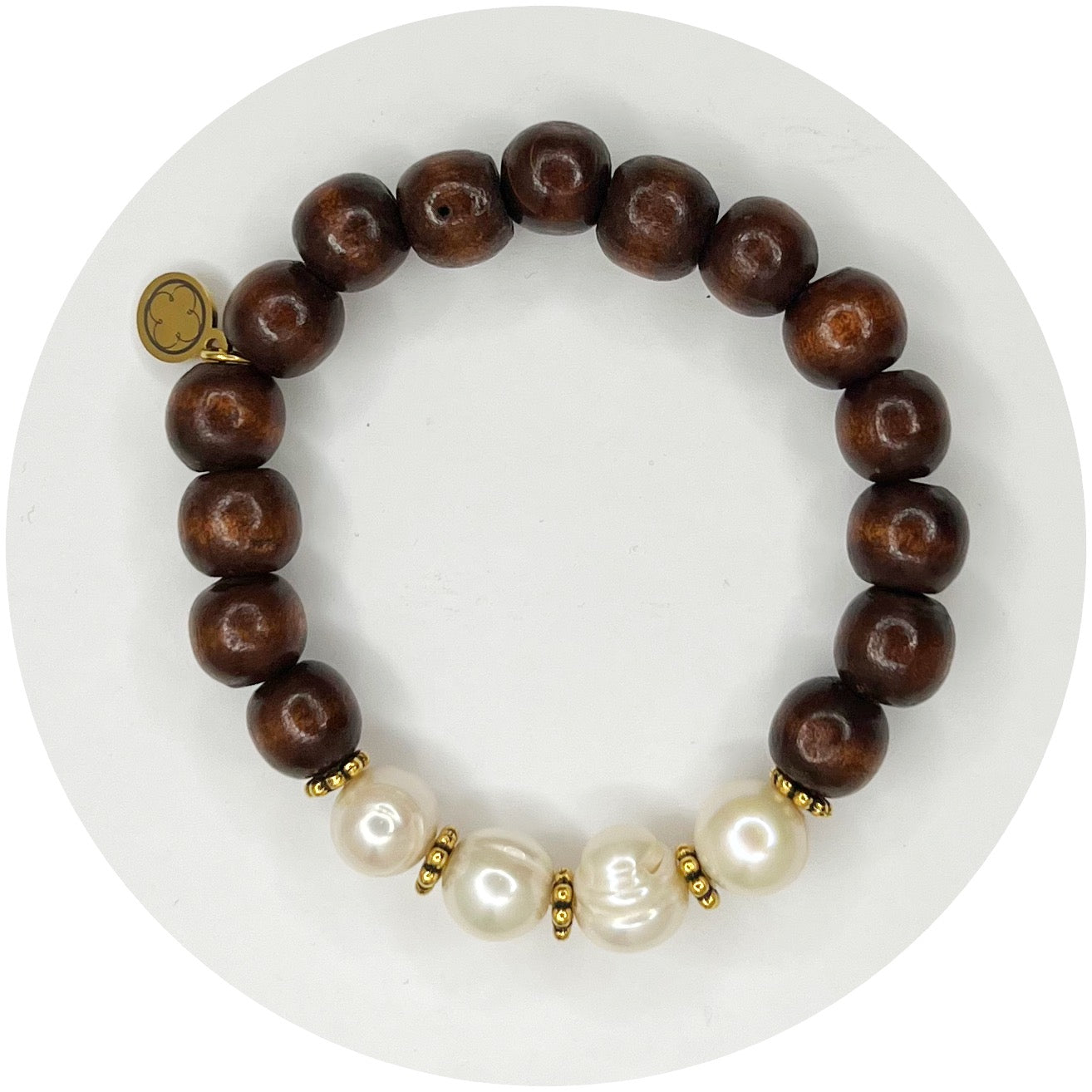 Date Wood with Quad Freshwater Pearls