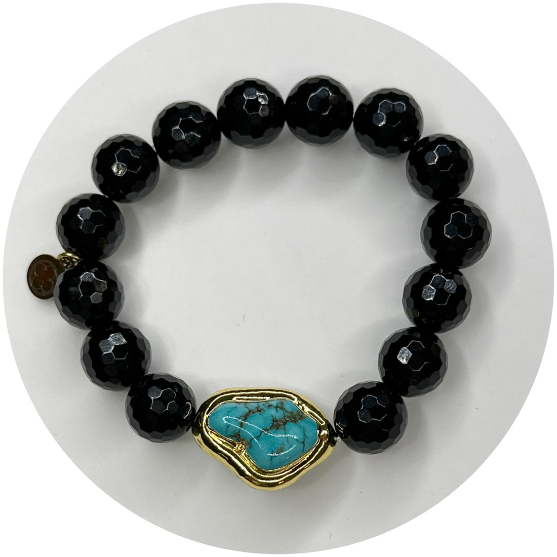 Black Onyx with Bezel Turquoise Focal Bead
