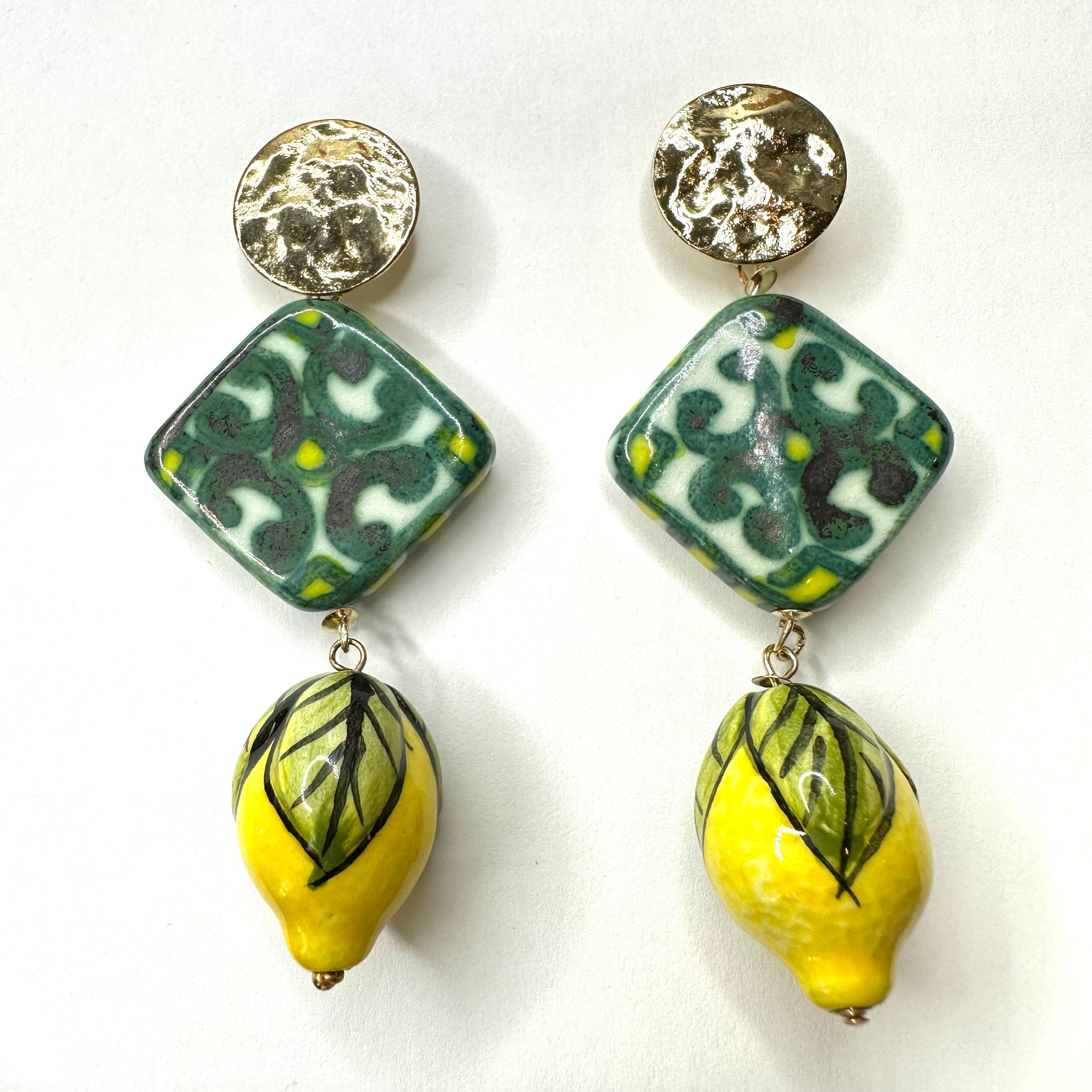 Verde Scuro Tile Ceramic Drop Earrings