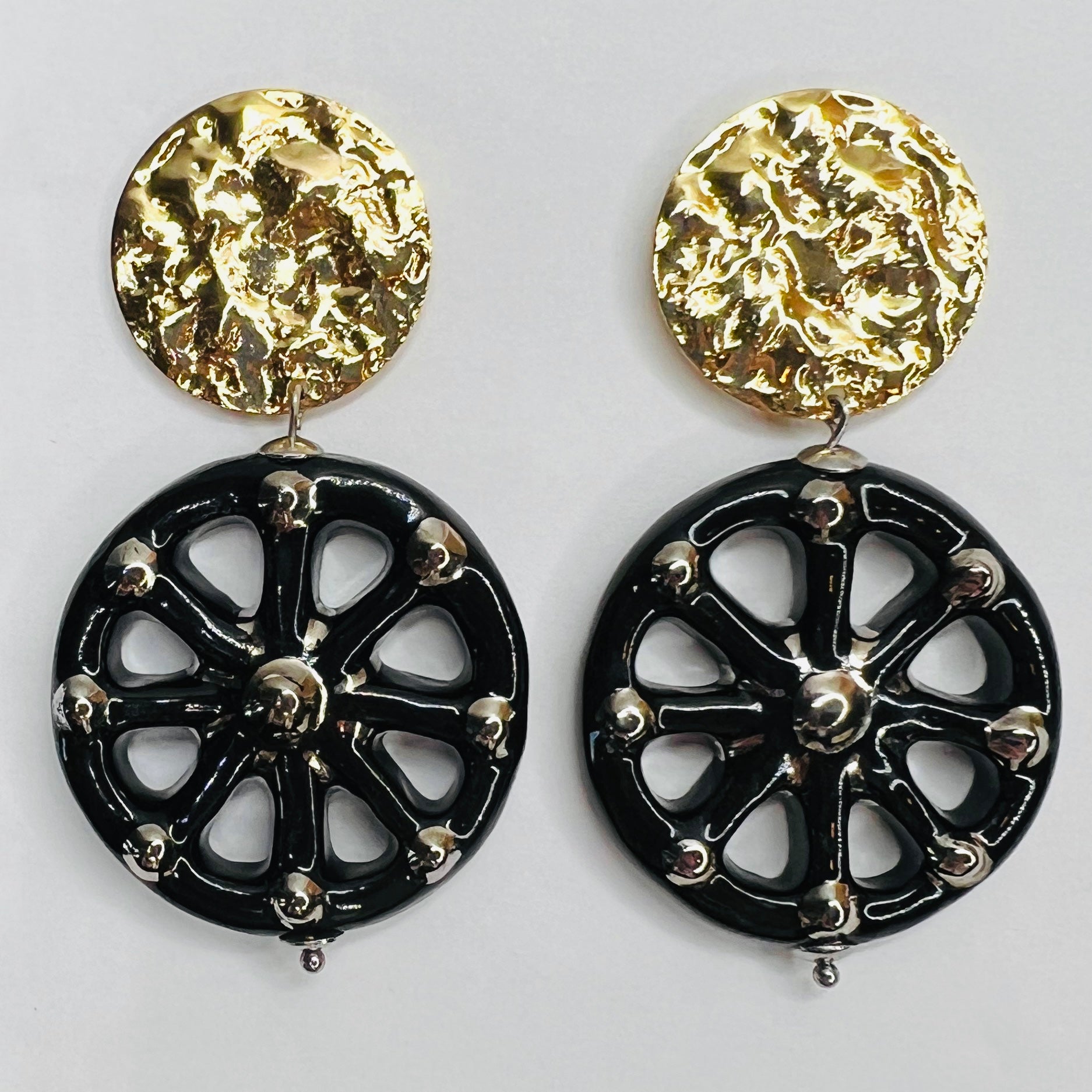 Nero Oro Sicilian Cart Wheel Ceramic Earrings