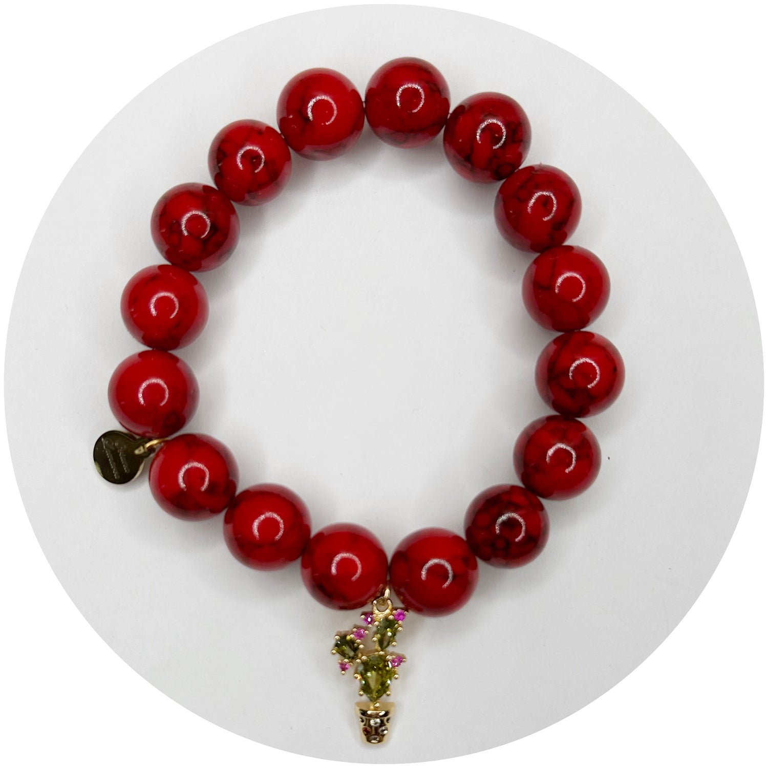 Red Howlite with Gold Cactus