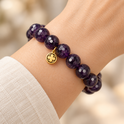 Amethyst Beaded Bracelet worn on wrist