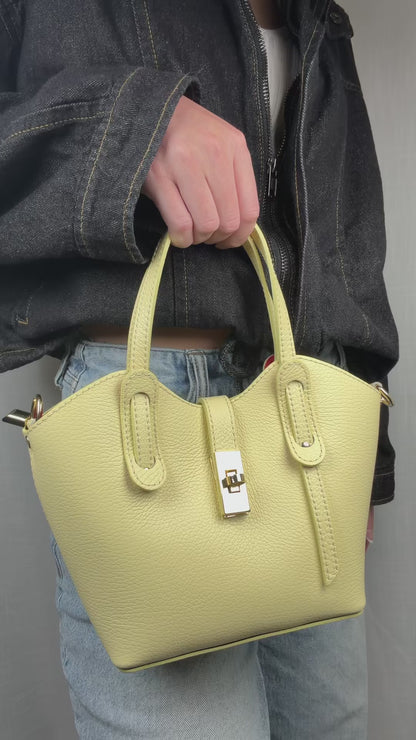 Alessia  Butter Yellow Mini Leather Tote with Crossbody Strap