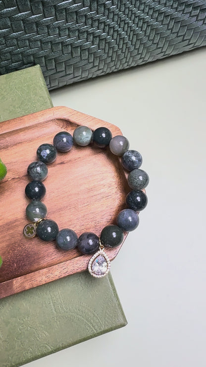 LIMITED EDITION Sicilian Cypress Green Agate with Gold Teardrop Pendant