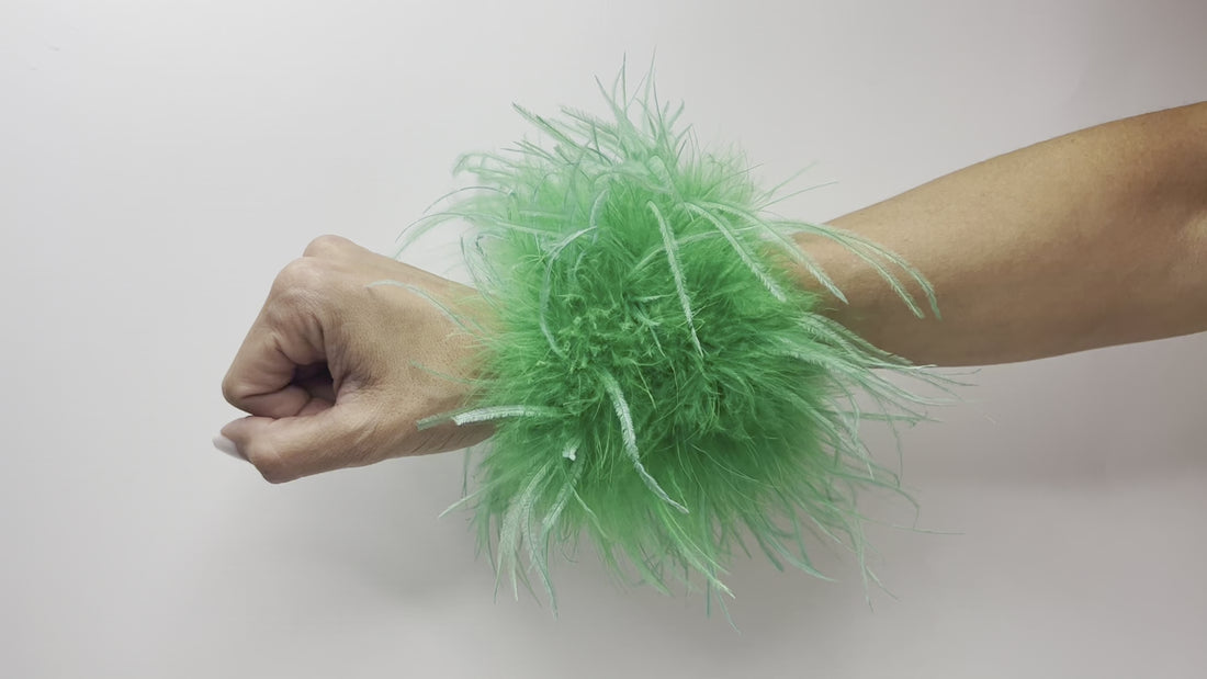 Green Natural Ostrich Feather Cuffs