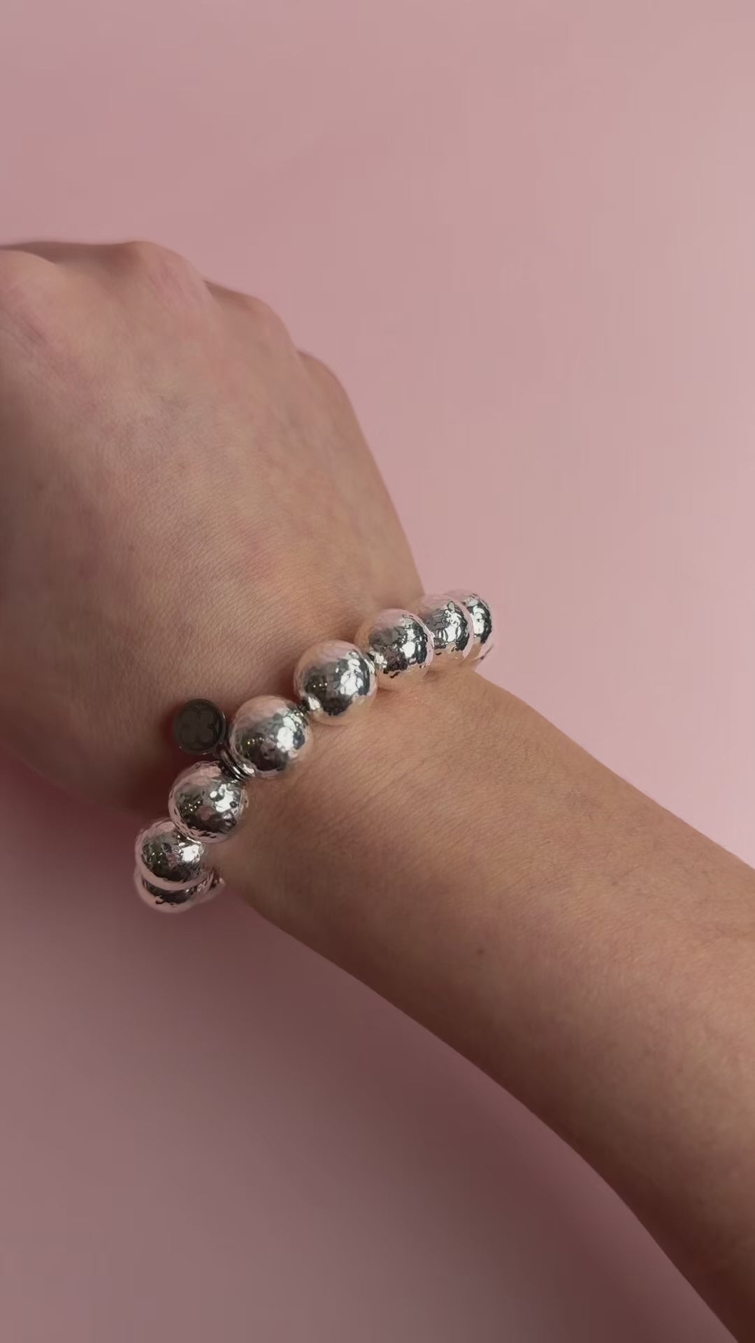 Solid Hammered Sterling Silver Plated Brass Beaded Bracelet