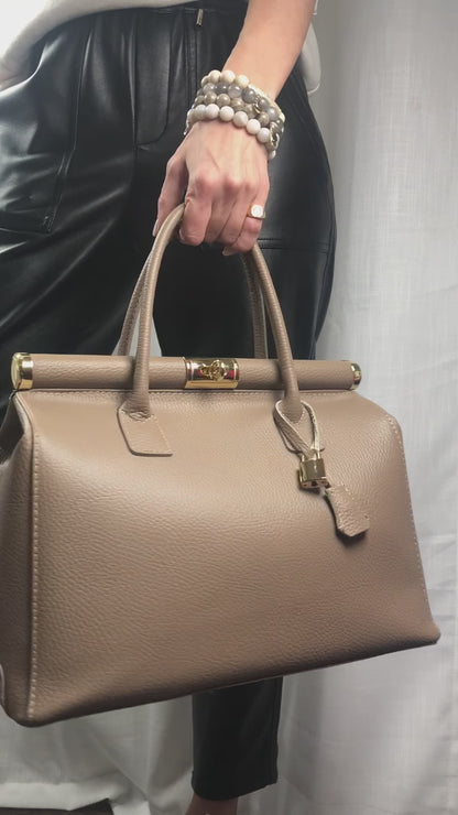 Caterina Taupe Leather Handbag