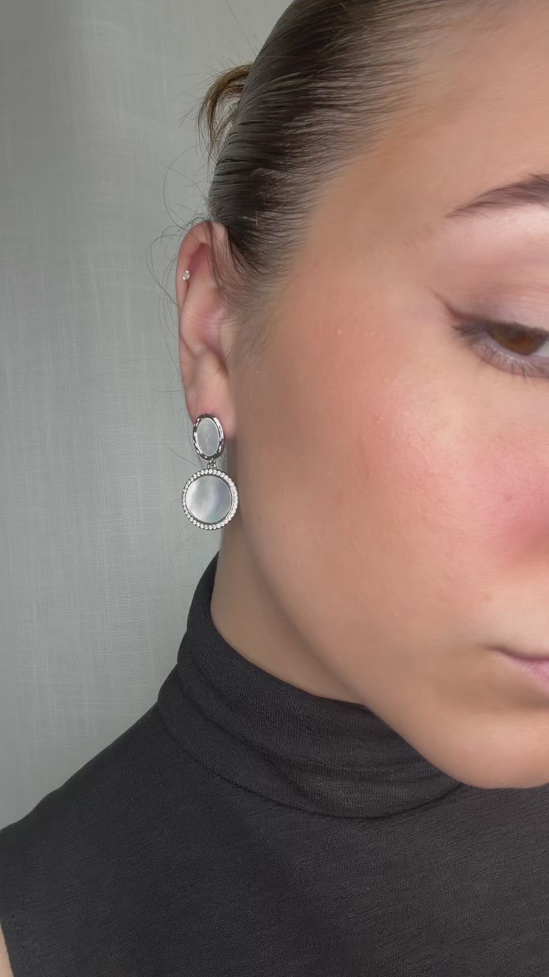 Molten Mother of Pearl with Silver Pavé Disc Earring