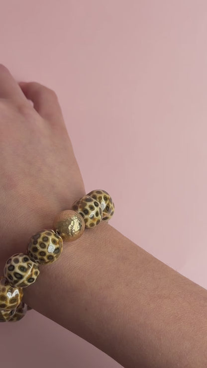 Dark Brown Leopard Ceramic with Hammered Gold Accent