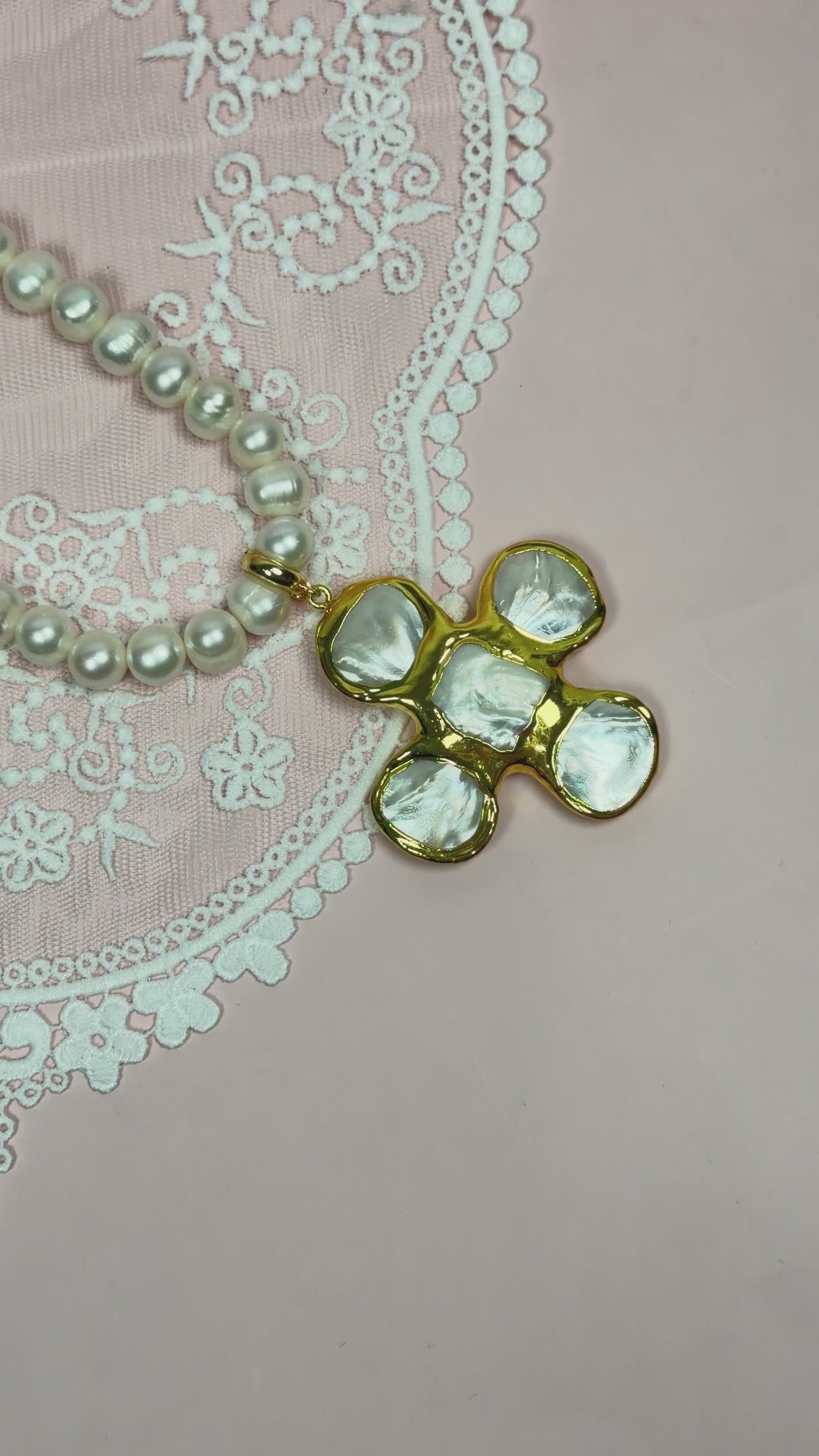 Perla Grande Freshwater Pearl with Pearl Bezel Cross Pendant