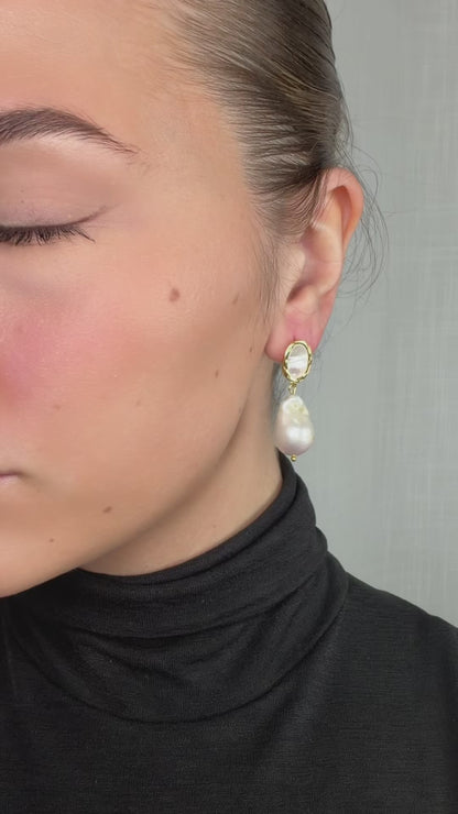Molten Mother of Pearl with Gold Baroque Pearl Earring