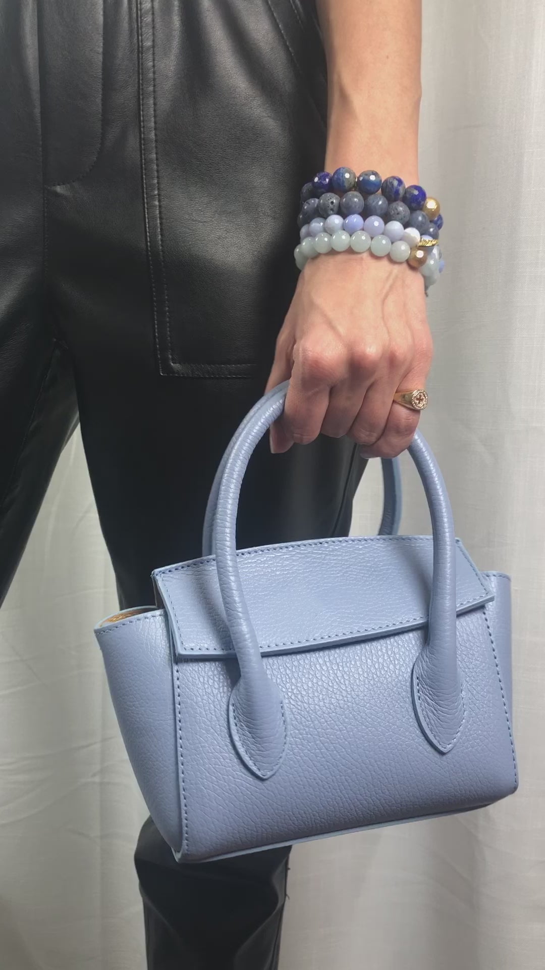 Martina Denim Blue Leather Handbag