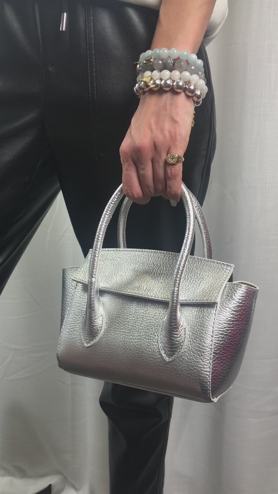 Martina Silver Leather Handbag