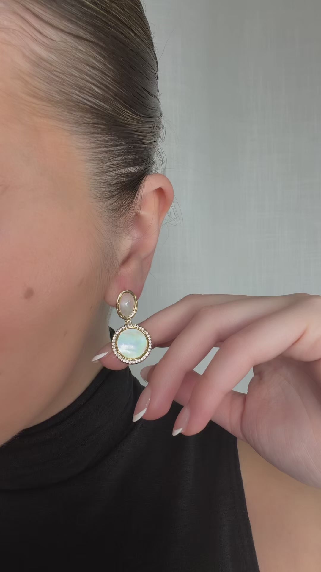 Molten Mother of Pearl with Gold Pavé Disc Earring