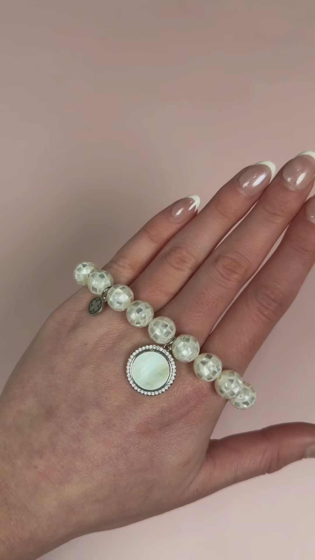 Mosaic Mother of Pearl with Mother of Pearl  Silver Pavé Disc