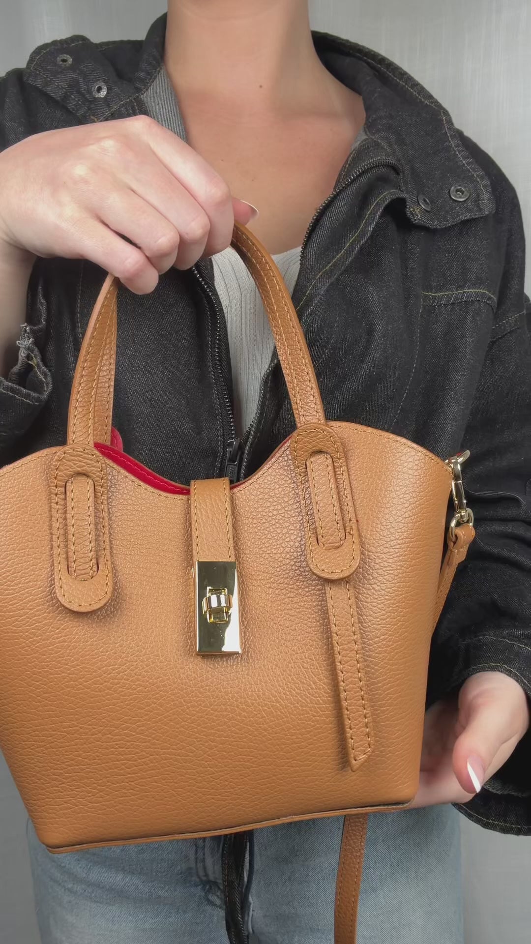 Alessia  Natural Leather Mini Tote with Crossbody Strap