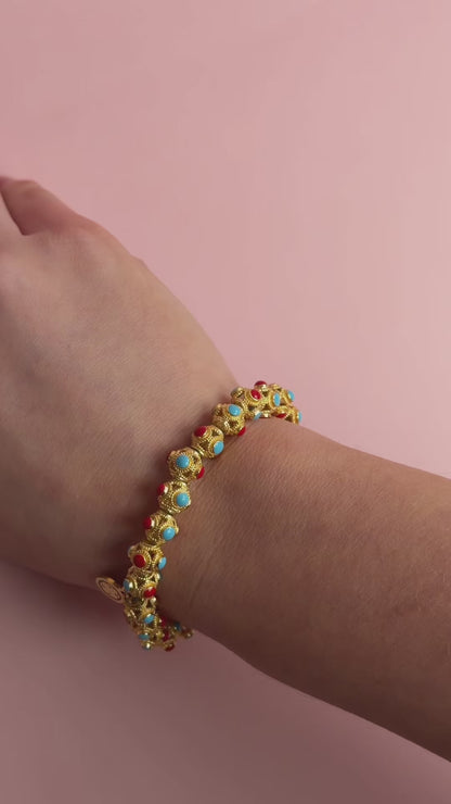 Red/Turquoise Filigree Bracelet